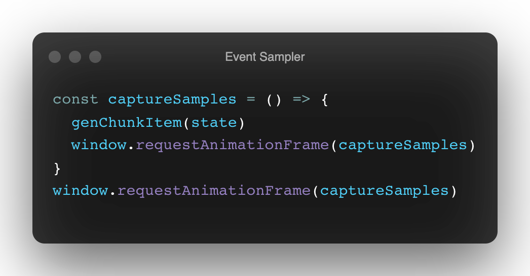 Calling requestAnimationFrame recursively looks dangerous, but this is async recursion under the hood – so you won't blow the stack.